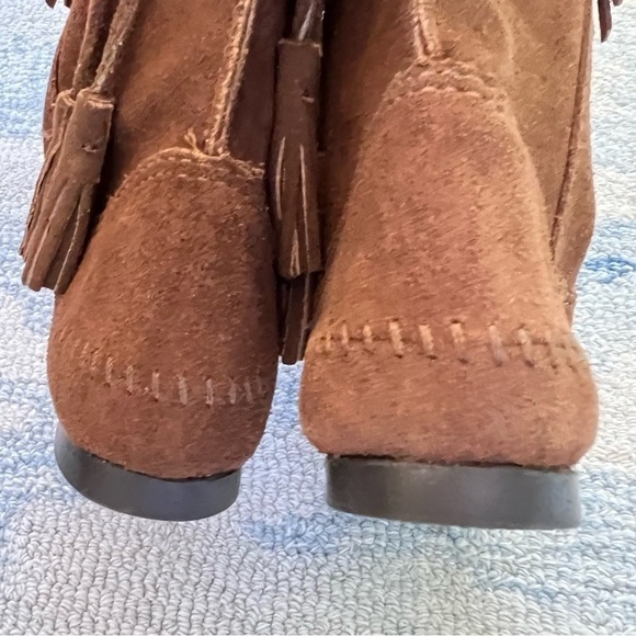 MINNETONKA FRINGE BOOTS ADJUSTABLE LACES ZIPPER BROWN SIZE 7 HANDMADE - Picture 7 of 10